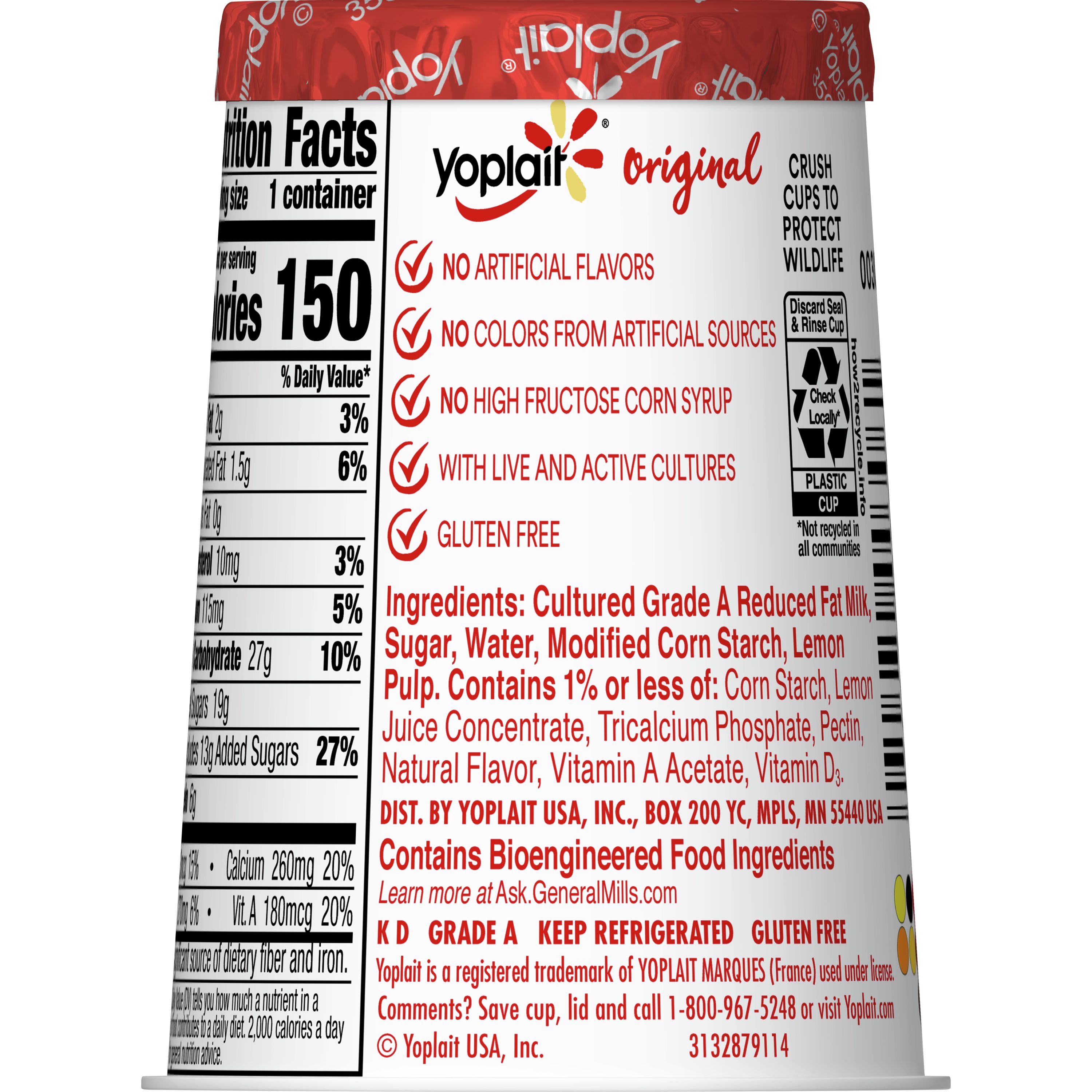 Yoplait Original Gluten Free Yogurt Single Serve Cup Lemon Burst 6 Oz yoplait-original-gluten-free-yogurt-single-serve-cup-lemon-burst-6-oz