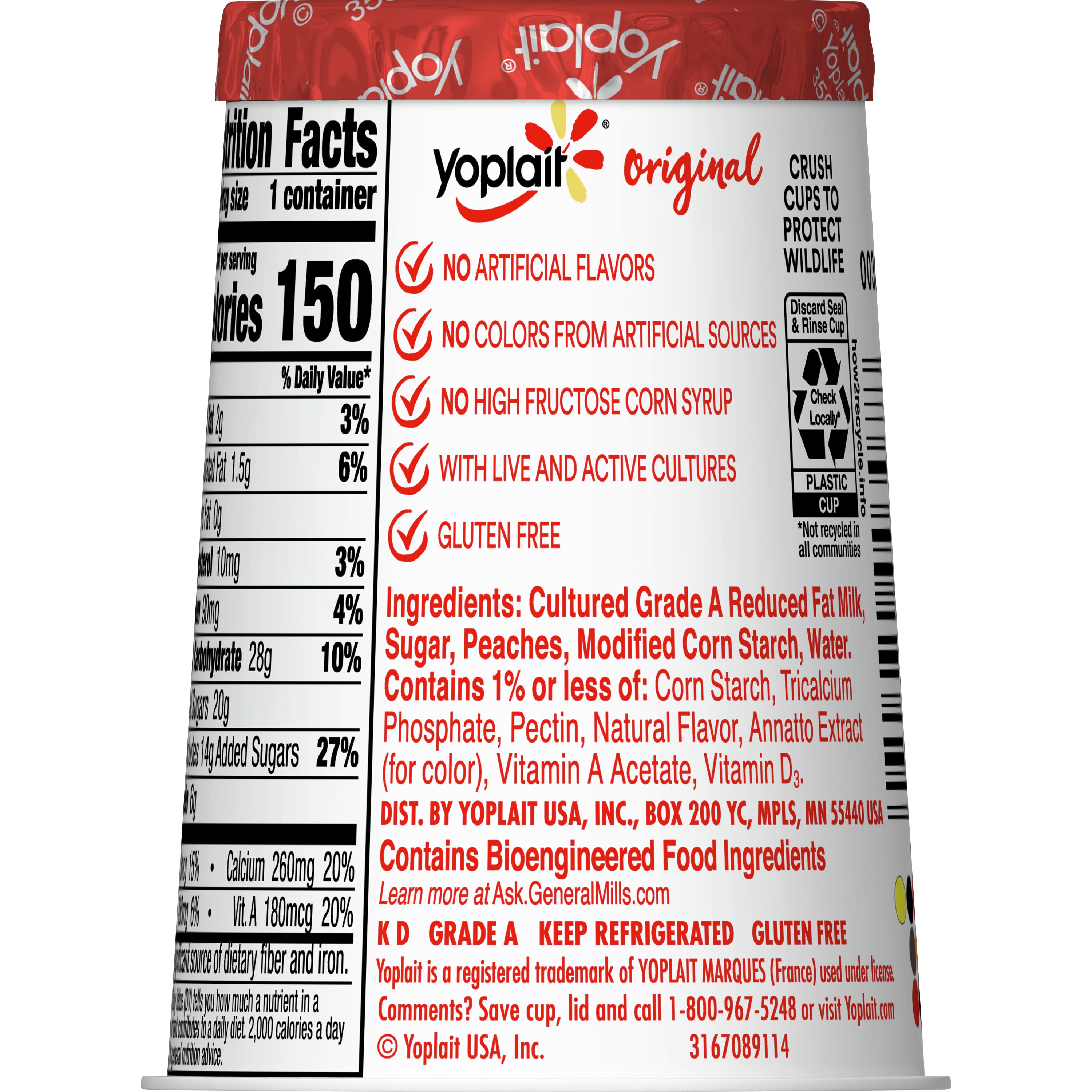 Yoplait® Original Gluten Free Yogurt Single Serve Cup Harvest Peach 6