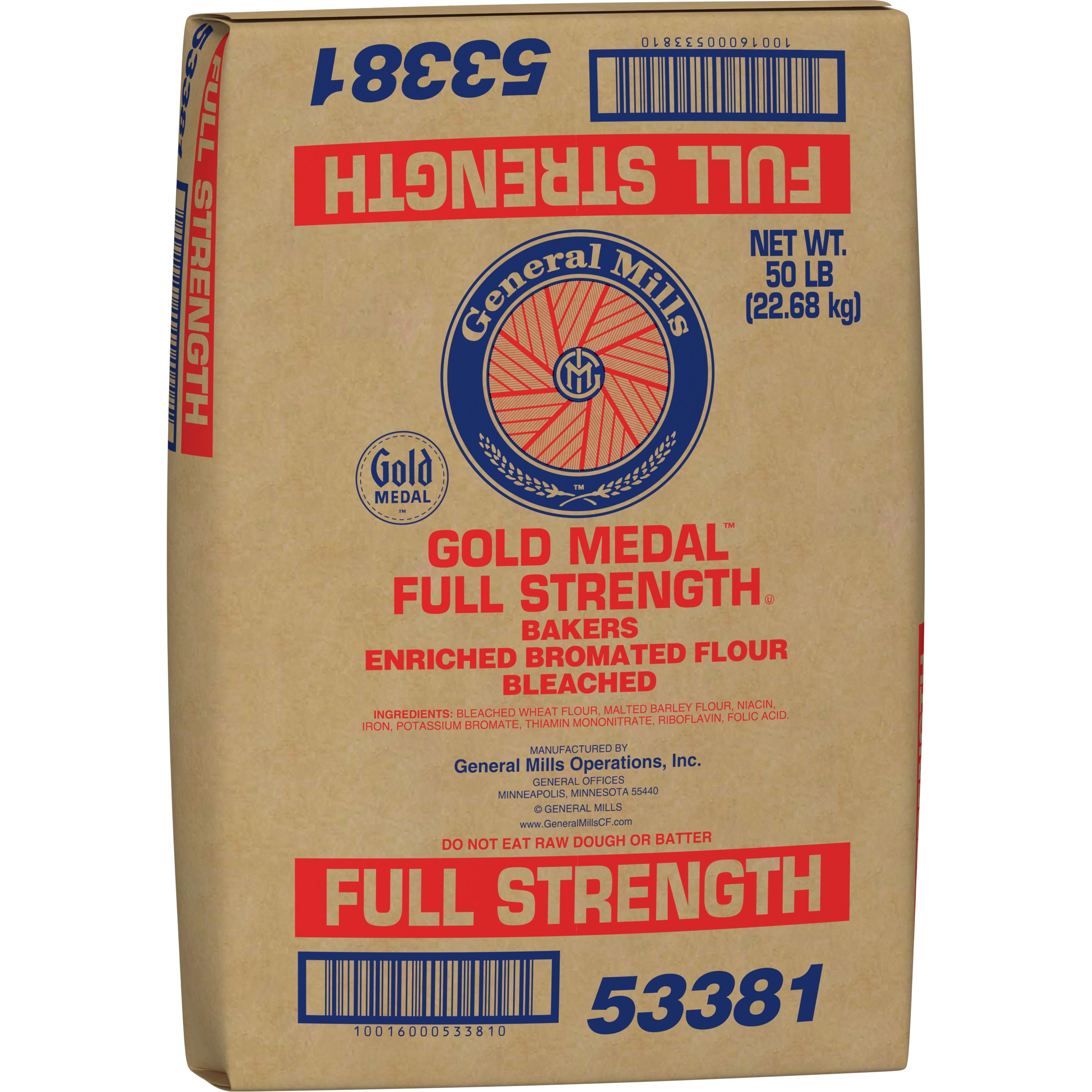 Case - Left Front 3D Gold Medal Full Strength Bakers Flour Bulk Sack Bleached Bromated Enriched 50 LB