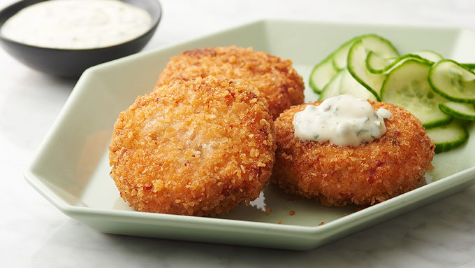 Salmon Cakes with Creamy Caper Mustard Sauce recipe - from Tablespoon!