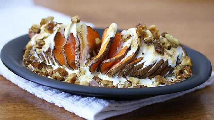 Hasselback Sweet Potatoes recipe - from Tablespoon! Hasselback Sweet Potatoes recipe - from Tablespoon!