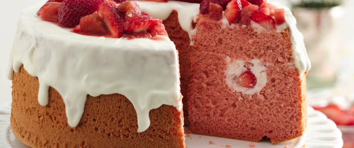 Strawberry Rhubarb Chiffon Cake