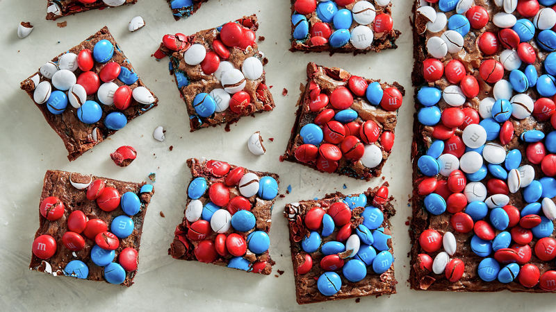 red white and blue mms brownies