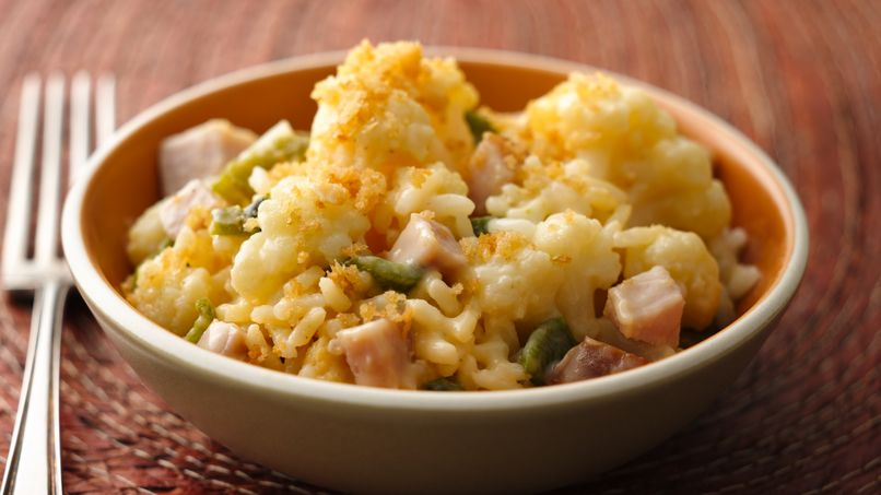 Gratinado de Coliflor, Chiles Poblanos y Jamón