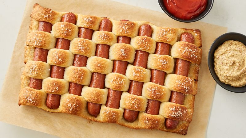 Pretzel Woven Hot Dogs Recipe - Tablespoon.com