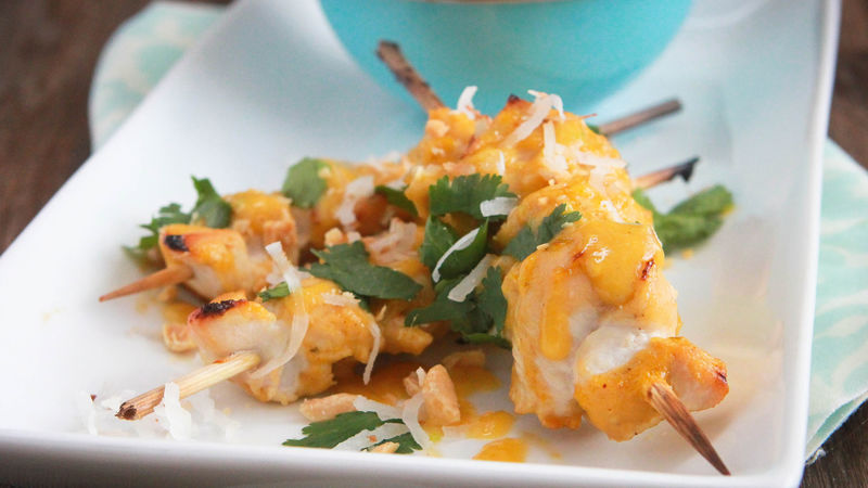 Coconut-Mango-Ginger BBQ Chicken Skewers