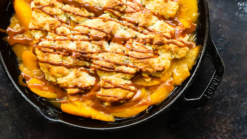 Skillet Peach Cobbler with Dulce de Leche