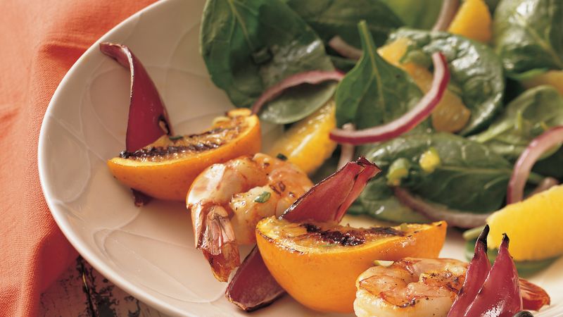Grilled Shrimp Kabobs with Orange Spinach Salad