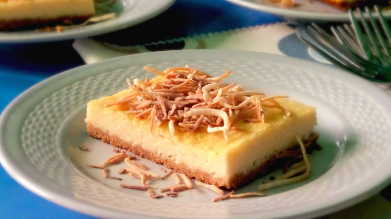 Cuadritos de Cheesecake de Coco