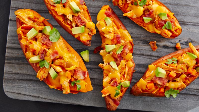 Buffalo Chicken Stuffed Sweet Potato Boats