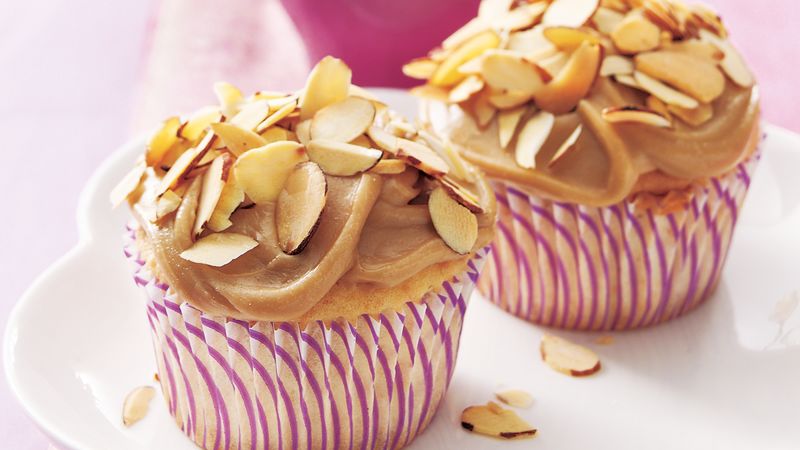 Toasted Almond Cupcakes with Caramel Frosting