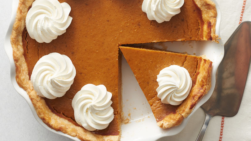 Pumpkin Pie prepared recipe topped with whipped cream