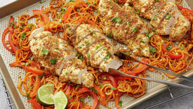 Sheet-Pan Mexican Chicken with Sweet Potato Spirals