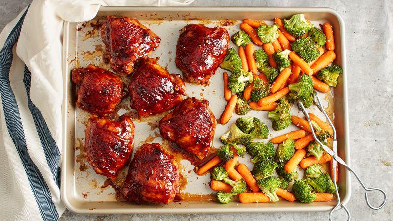 Asian Barbecued Chicken With Vegetables Sheet Pan Dinner Recipe Bettycrocker Com