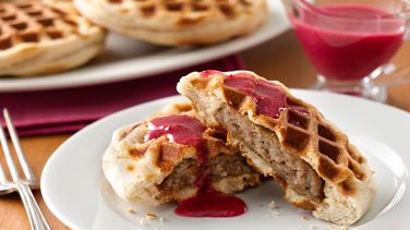 Sausage Stuffed Biscuits with Cranberry Sauce 