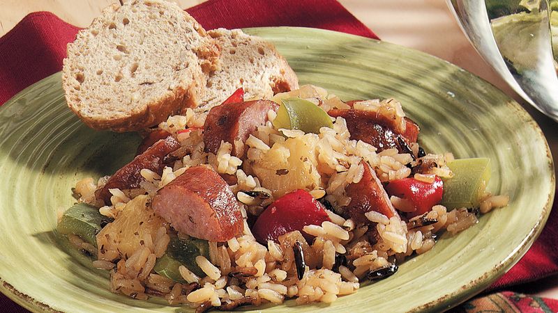 Hawaiian Sausage and Rice Bake