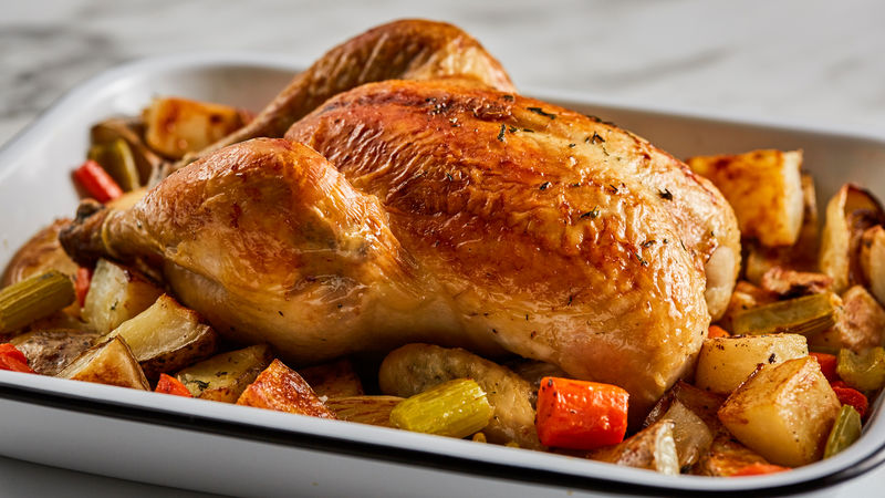 Thyme-Roasted Chicken with Vegetables Recipe - BettyCrocker.com