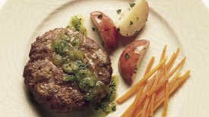 Lamb Patties with Minted Kiwifruit Sauce Recipe - BettyCrocker.com