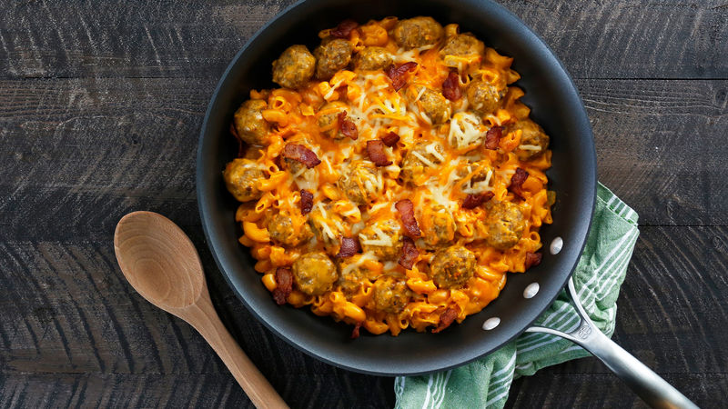 Cheddar Meatball and Pasta Skillet