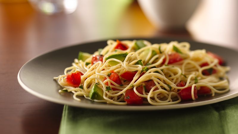 Angel Hair Pasta with Avocado and Tomatoes Recipe 