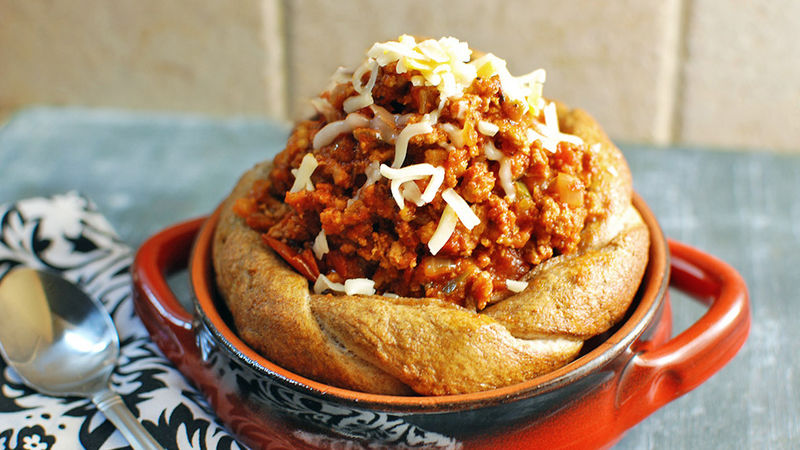 Turkey Sloppy Joes in a Pretzel Bread Bowl