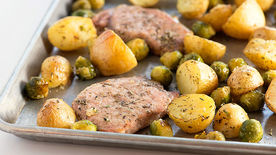 Sheet-Pan Pork Chops with Brussels Sprouts and Potatoes