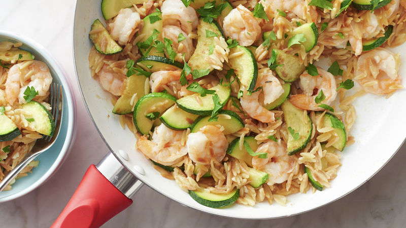 Lemon Garlic Shrimp Orzo Skillet