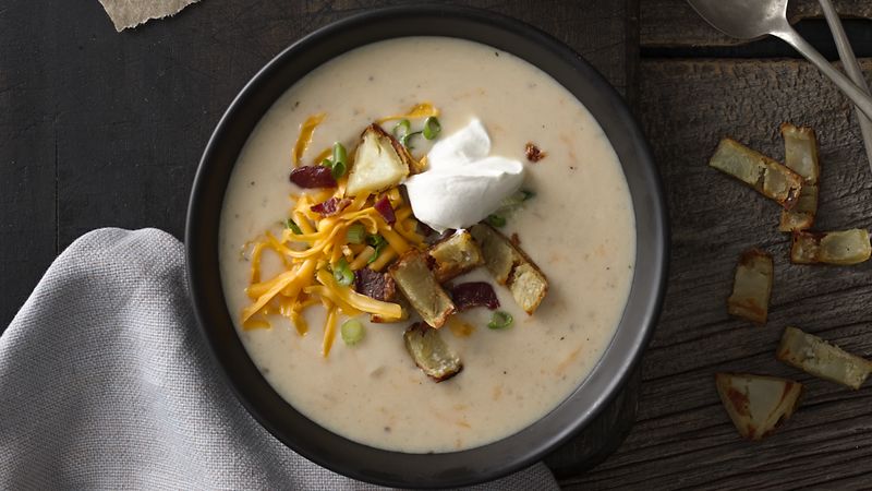 Baked Potato Soup with Crispy Potato Skins