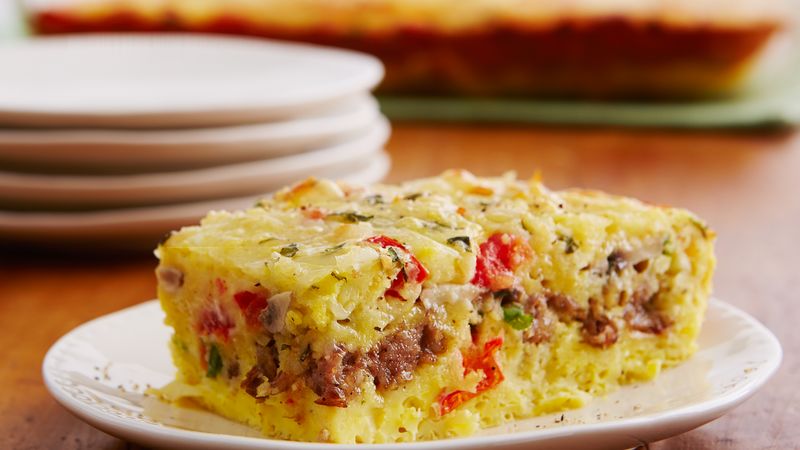 Cheesy Sausage And Egg Bake Recipe Bettycrocker Com