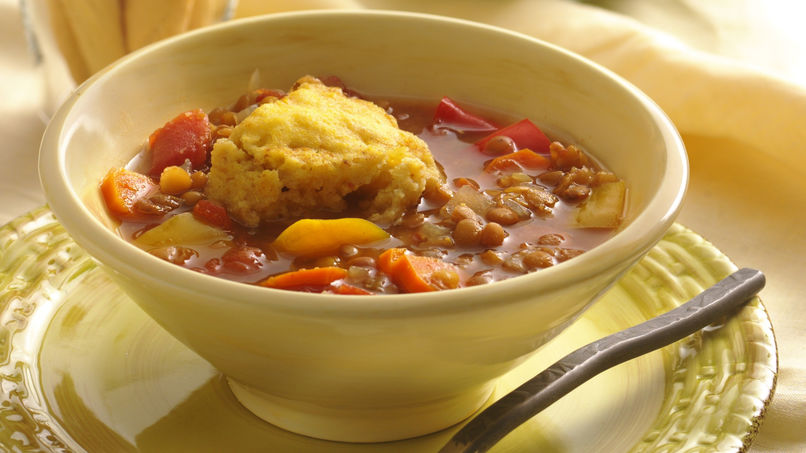 Slow-Cooker Lentil Stew with Cornbread Dumplings