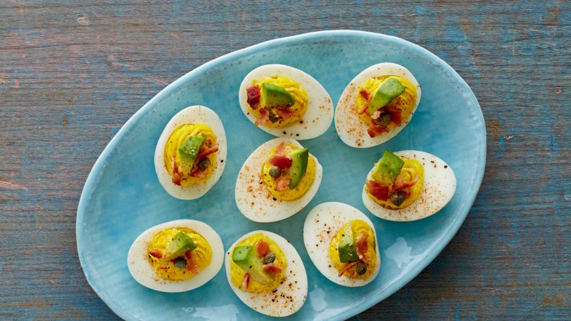 Green Deviled Eggs with Bacon and Avocado
