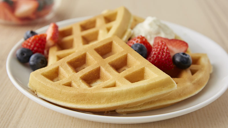 Belgian Waffles with Berry Cream Recipe - BettyCrocker.com