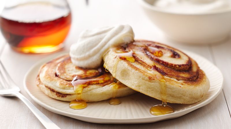 Cinnamon Roll Pancakes with Pumpkin Spice Whipped Cream Recipe -  