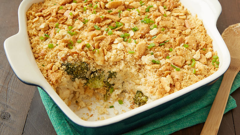 chicken broccoli casserole with ritz cracker topping