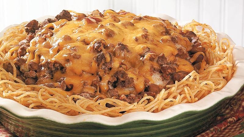 Burger-Bean Spaghetti Pie Recipe 