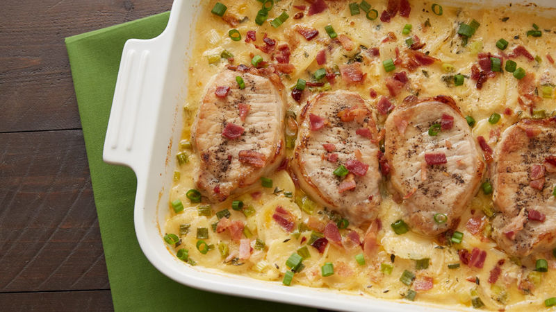 Pork Chops With Cheesy Scalloped Potatoes Recipe Pillsbury Com