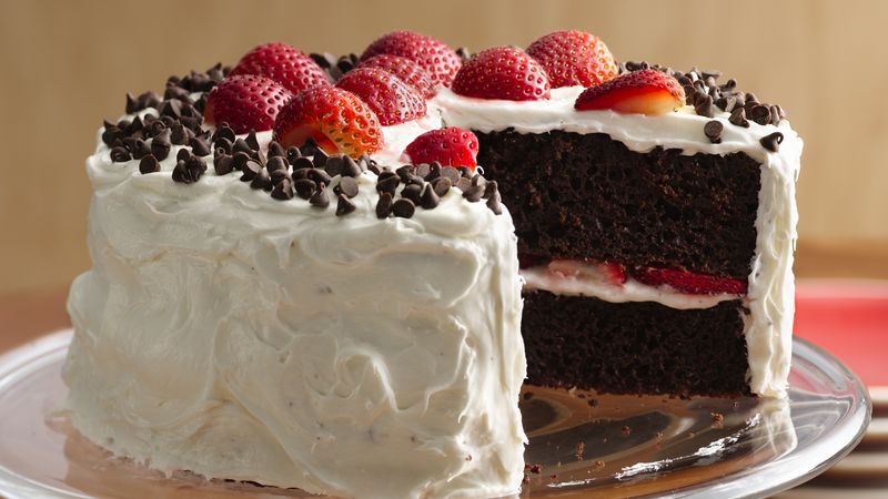 Chocolate Strawberry Cake With Fluffy Frosting Recipe Bettycrocker Com