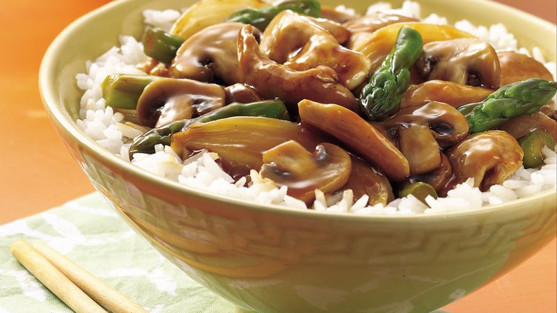 Chicken Mushroom And Asparagus Stir Fry Recipe Bettycrocker Com