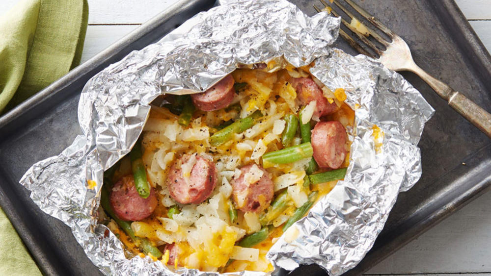 Cheesy Chicken Sausage and Potatoes Foil Pack recipe from