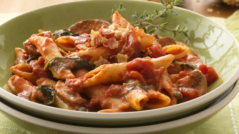 Penne with Mushroom-Tomato-Cream Sauce Recipe - BettyCrocker.com