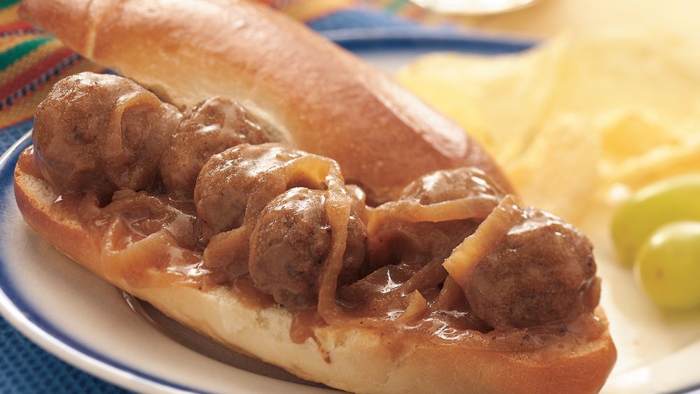 SlowCooker Meatball and Gravy Sandwiches recipe from