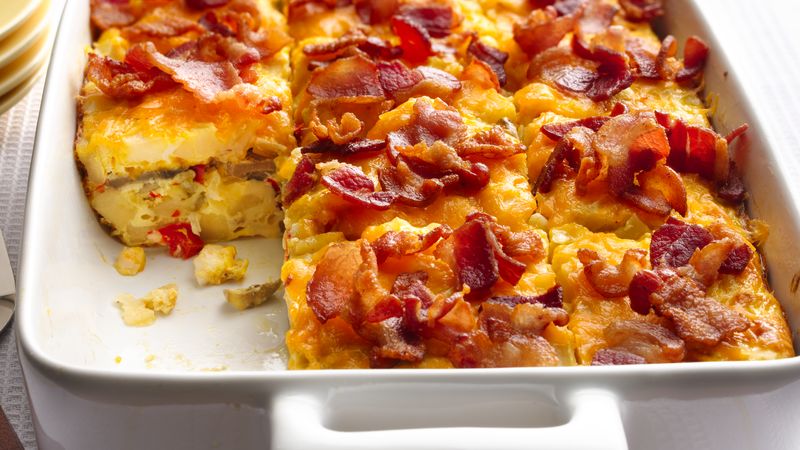 Breakfast Casserole Recipes Bacon and Hash Brown Egg Bake Recipe BettyCrocker com