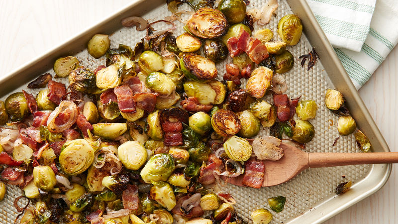 Sheet Pan Roasted Brussels Sprouts Bacon And Shallots Recipe Bettycrocker Com