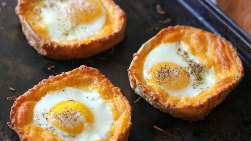 Baked Tostadas with Eggs and Cheese
