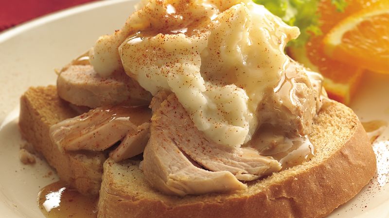 Slow Cooker Open Face Turkey Dinner Sandwiches Recipe Bettycrocker Com