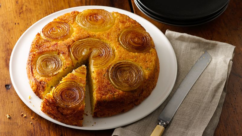 Upside-Down Cheesy Onion Cornbread 