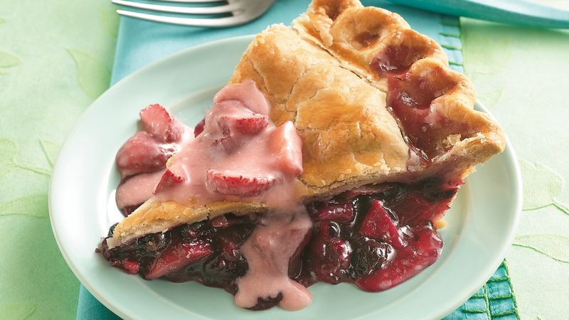 Apple-Blueberry Pie with Strawberry Sauce