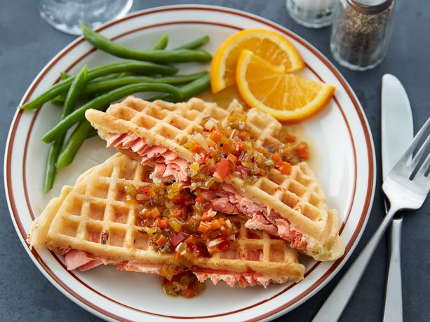 Waffled Salmon with Spicy Orange Maple Sauce
