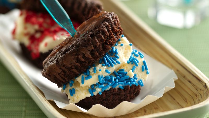 Red, White and Blue Brownie Ice Cream Sandwiches