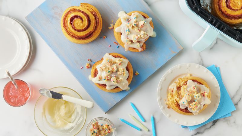 Air Fryer Birthday Cake Cinnamon Rolls